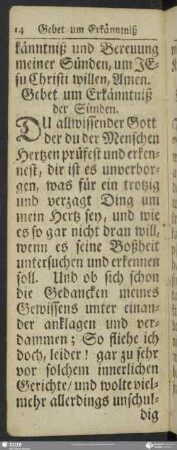 Gebet um Erkänntniß der Sünden