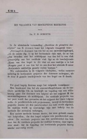 Een vraagstuk van Beschijvende Meetkunde.