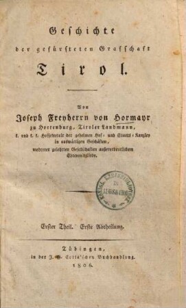 Geschichte der gefürsteten Graffschaft Tirol, 1,1