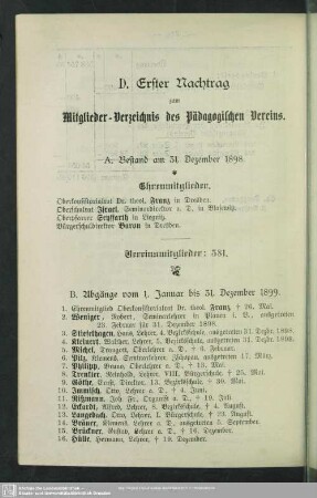 D. Erster Nachtrag zum Mitglieder-Verzeichnis des Pädagogischen Vereins