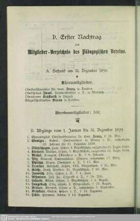 D. Erster Nachtrag zum Mitglieder-Verzeichnis des Pädagogischen Vereins