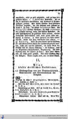 II. Plan dieser christlichen Volkslieder.