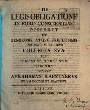 De legis obligatione in foro conscientiae ...