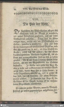 VIII. Die Pole der Welt