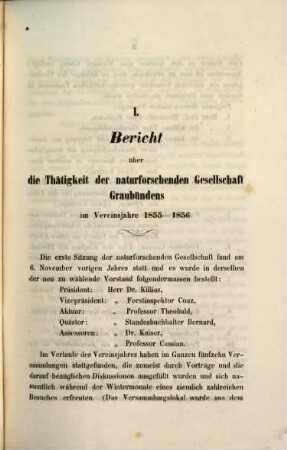 Jahresbericht der Naturforschenden Gesellschaft Graubündens. 2. 1855/56. - 1857