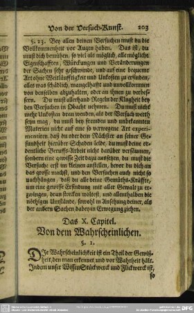 Das X. Capitel. Von dem Wahrscheinlichen