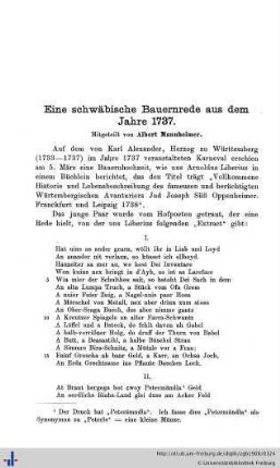 Eine schwäbische Bauernrede aus dem Jahre 1737.