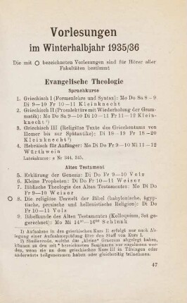 47-80, Vorlesungen im Winterhalbjahr 1935/36