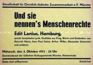 Maueranschlag zur Ankündigung einer Lesung in der Jüdischen Kultusgemeinde Münster
