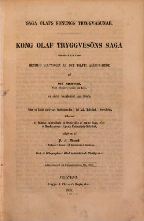 Saga Olafs Konungs Tryggvasunar : Kong Olaf Tryggvesöns Saga