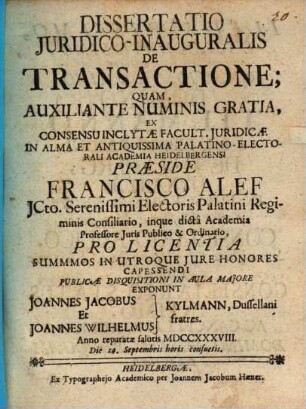 Diss. iur. inaug. de transactione