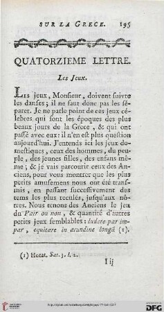 Quatorzième lettre: Les jeux