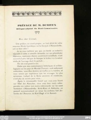 Préface De M. Durieux Délégué-adjoint du Haut-Commissaire.