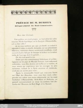 Préface De M. Durieux Délégué-adjoint du Haut-Commissaire.