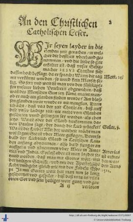 An den Christlichen Catholischen Leser.