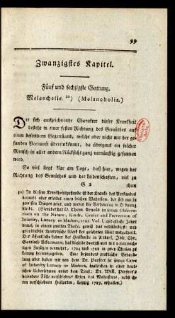 Zwanzigstes Kapitel. Fünf und sechzigste Gattung. Melancholie. (Melancholia.)