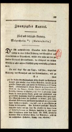 Zwanzigstes Kapitel. Fünf und sechzigste Gattung. Melancholie. (Melancholia.)