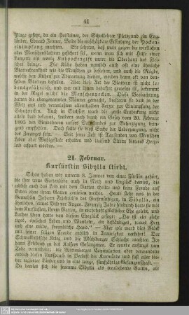 21. Februar. Kurfürstin Sibylla stirbt