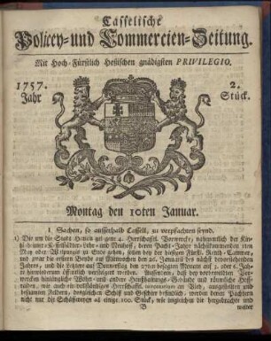 2. Stueck, Montag den 10ten Januar. 1757