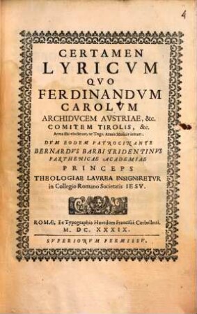 Certamen Lyricum quo Ferdinandum Carolum arma sibi vindicant ...