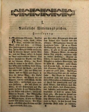 Oekonomische Beyträge und Bemerkungen zur Landwirthschaft : auf das Jahr ... oder Unterricht für den Landmann ; als eine Fortsetzung des ehemaligen Landwirtschafts-Calenders. 1781, 1781