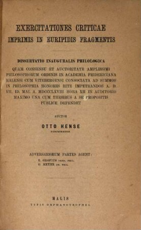 Exercitationes criticae imprimis in Euripidis fragmentis