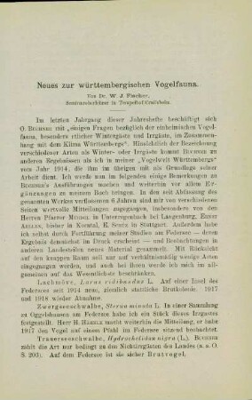 Neues zur württembergischen Vogelfauna