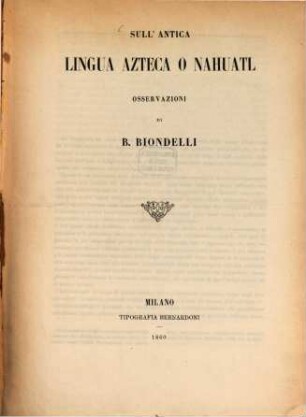 Sull'antica lingua Azteca o Nahuatl