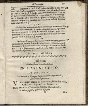 Iudicium De Clarissimo Iuris Candidato, Dn. Hasenloffio, De Domicilio [...]
