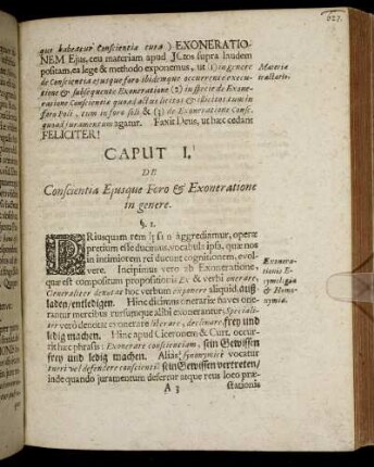 Caput I. De Conscientia Ejusque Foro & Exoneratione in genere.