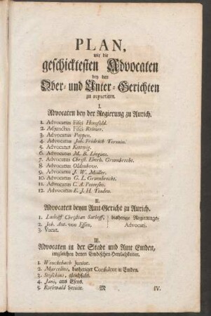 Plan, wie die geschicktesten Advocaten bey dem Ober- und Unter-Gerichten zu repartiren