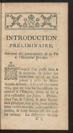 Introduction Préliminaire, Contenant des particularités de la Vie de l`Empereur Julien.