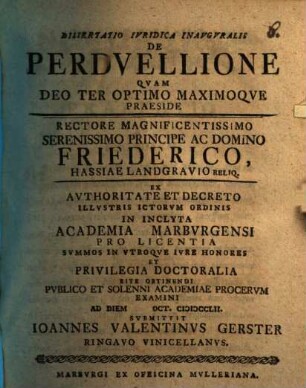 Dissertatio ivridica inavgvralis de perdvellione