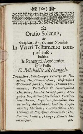 Oratio Solennis, de Seraphim, Angelorum Nomine