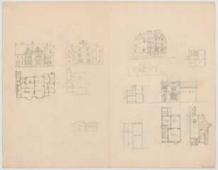 Thiersch, August ; München - Nymphenburg, Romanstr.; Wohnbebauung - Grundrisse, Ansichten, Perspektive