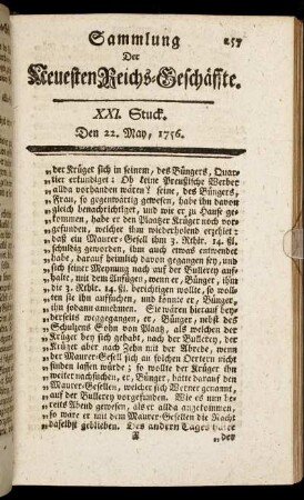 XXI. Stuck. Den 22. May, 1756.