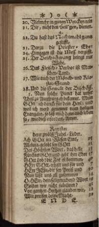 Register derer zwölff Jubel-Lieder.