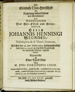 Die Göttliche Ober-Herrschaft In Regierung unsers Lebens und Fürnehmens.