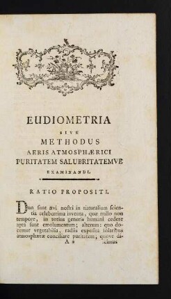 3-5, Eudiometria Sive Methodus Aeris Atmosphaerici Puritatem Salubritatemve Examinandi. Ratio Propositi.