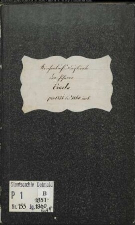 Kirchenbuchduplikat der katholischen Gemeinde Erkeln, Kreis Höxter (GHT 1851-1860). (Gemeinde: Katholische Gemeinde Erkeln)