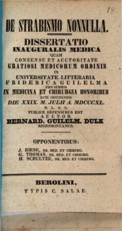De strabismo nonnulla : Diss. inaug. med.