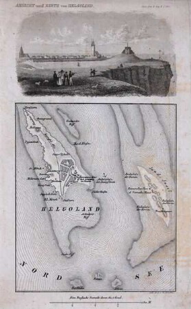 Ansichtsgraphik und Karte von Helgoland