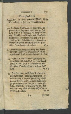 Verzeichniß sämtlicher in dem zweyte Theile dieser Sammlung enthaltenen Staatsschriften