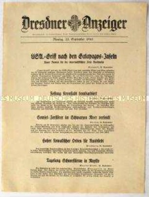 Nachrichtenblatt "Dresdner Anzeiger" u.a. zur Bombardierung der Festung Kronstadt