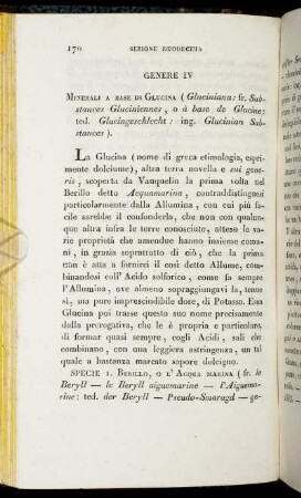Genere IV. Minerali A Base Di Glucina (Gluciniana: fr. Substances Gluciniennes, o à base de Glucine: ted. Glucingeschlecht: ing. Glucinian Substances).