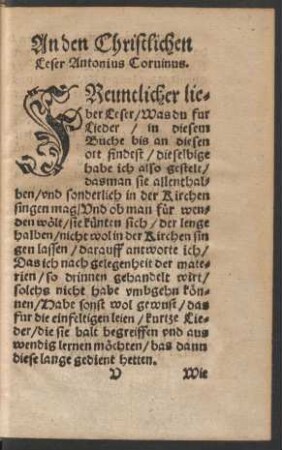An den Christlichen Leser Antonius Corvinus.