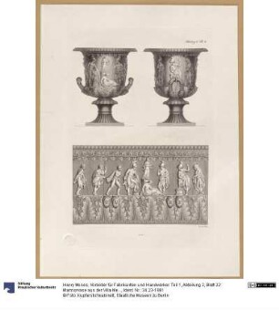 Vorbilder für Fabrikanten und Handwerker. Teil 1, Abteilung 2, Blatt 22: Marmorvase aus der Villa Medici, sog. Medici Vase, mit Reliefabwicklung