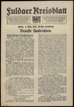Erste Ausgabe vom Donnerstag, den 04. März 1915.