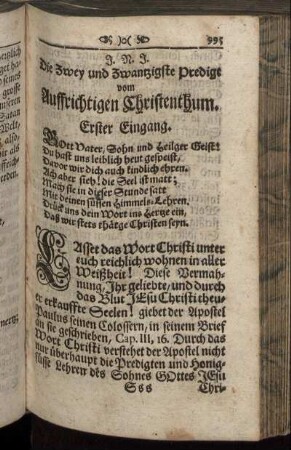 Die Zwei und Zwantzigste Predigt vom Auffrichtigen Christenthum.