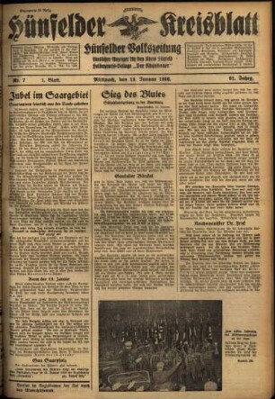 Erste Ausgabe vom Mittwoch, den 15. Januar 1936.